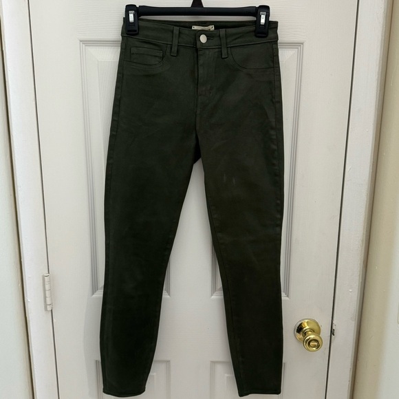 L’agence Coated Skinny Jeans Army Green Size 26 Slim Sheen Textured Layering - Picture 1 of 4